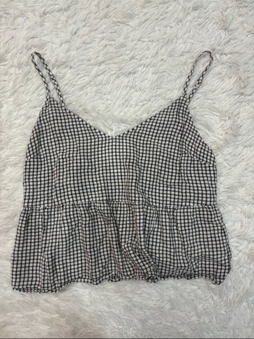 Abercrombie Black & White Gingham Spaghetti Strap Peplum Tank Top